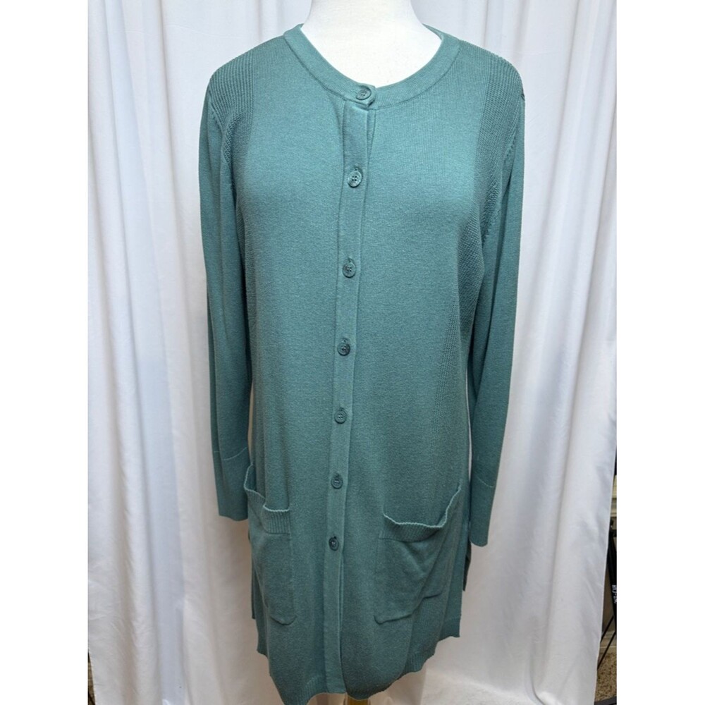 Isaac Mizrahi Live! Dark Teal Green Open-Front Long Cardigan, Medium